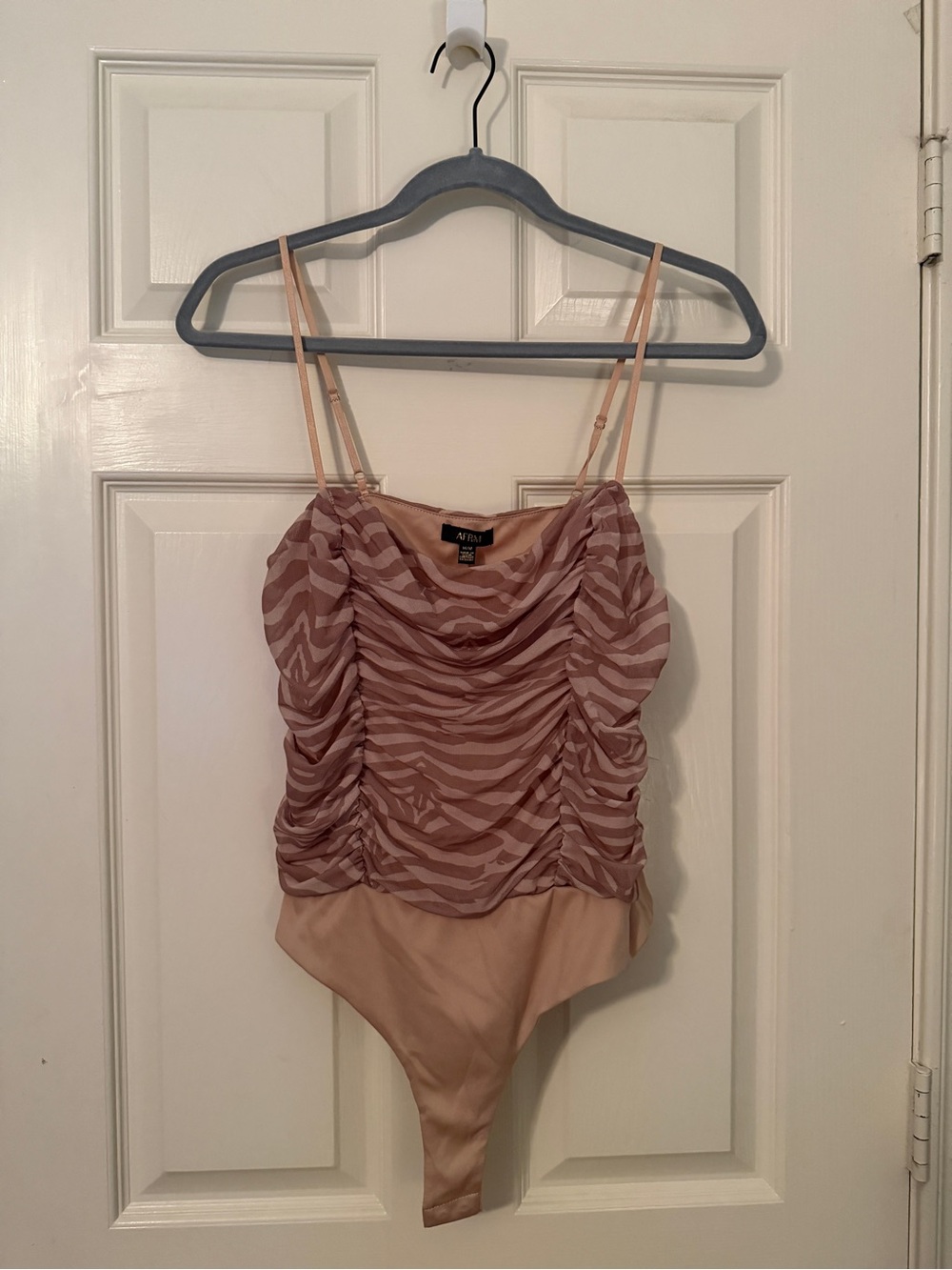 AFRM X Nordstrom Ruched Neutral Zebra Bodysuit Top, Size Medium, New With Tags
